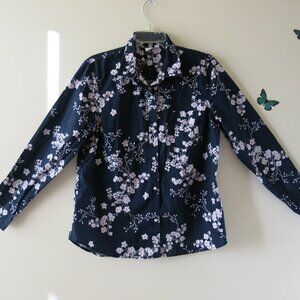 Gap Women's Navy Light Pink Floral Long Sleeve Button Down Blouse Size L